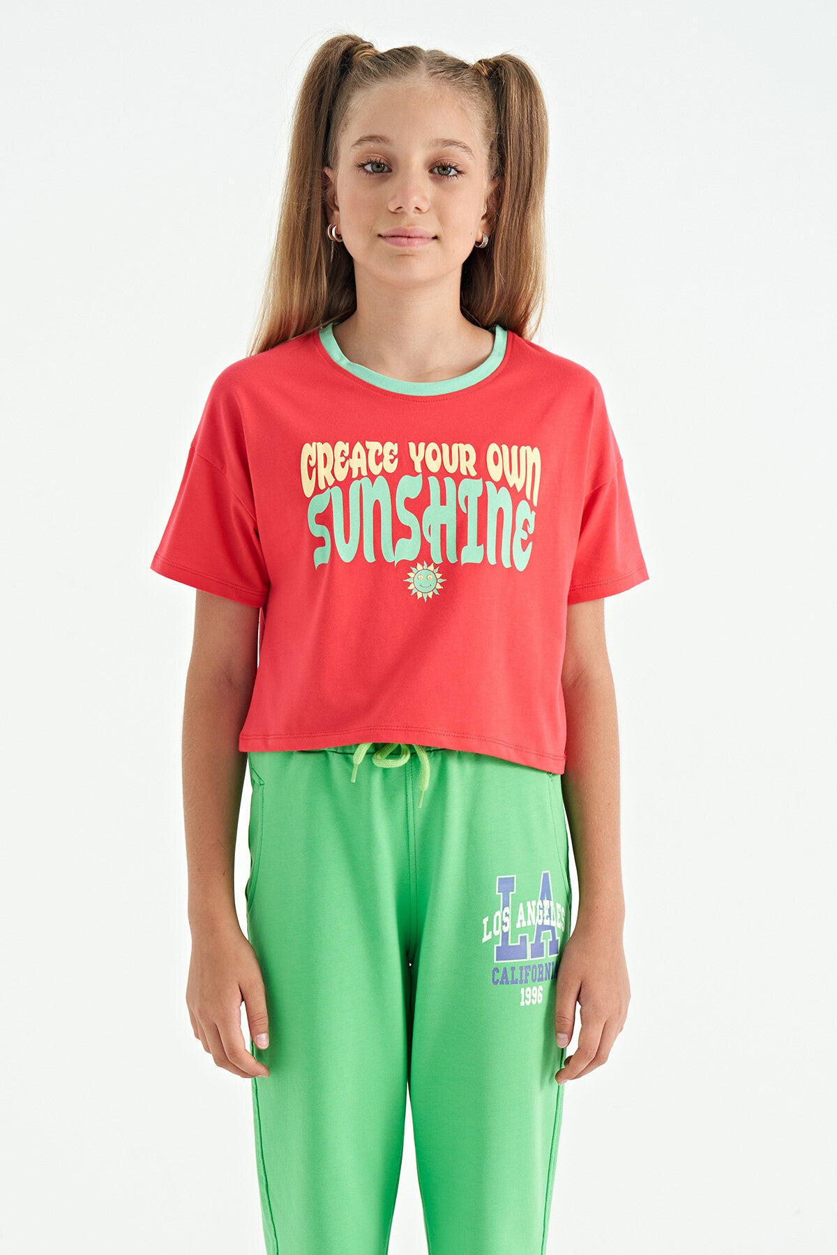 Rose Color Print O Collar Oversize Short Sleeve Girl's T-Shirt - 75111