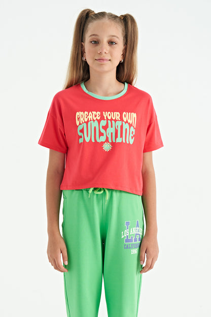 Rose Color Print O Collar Oversize Short Sleeve Girl's T-Shirt - 75111