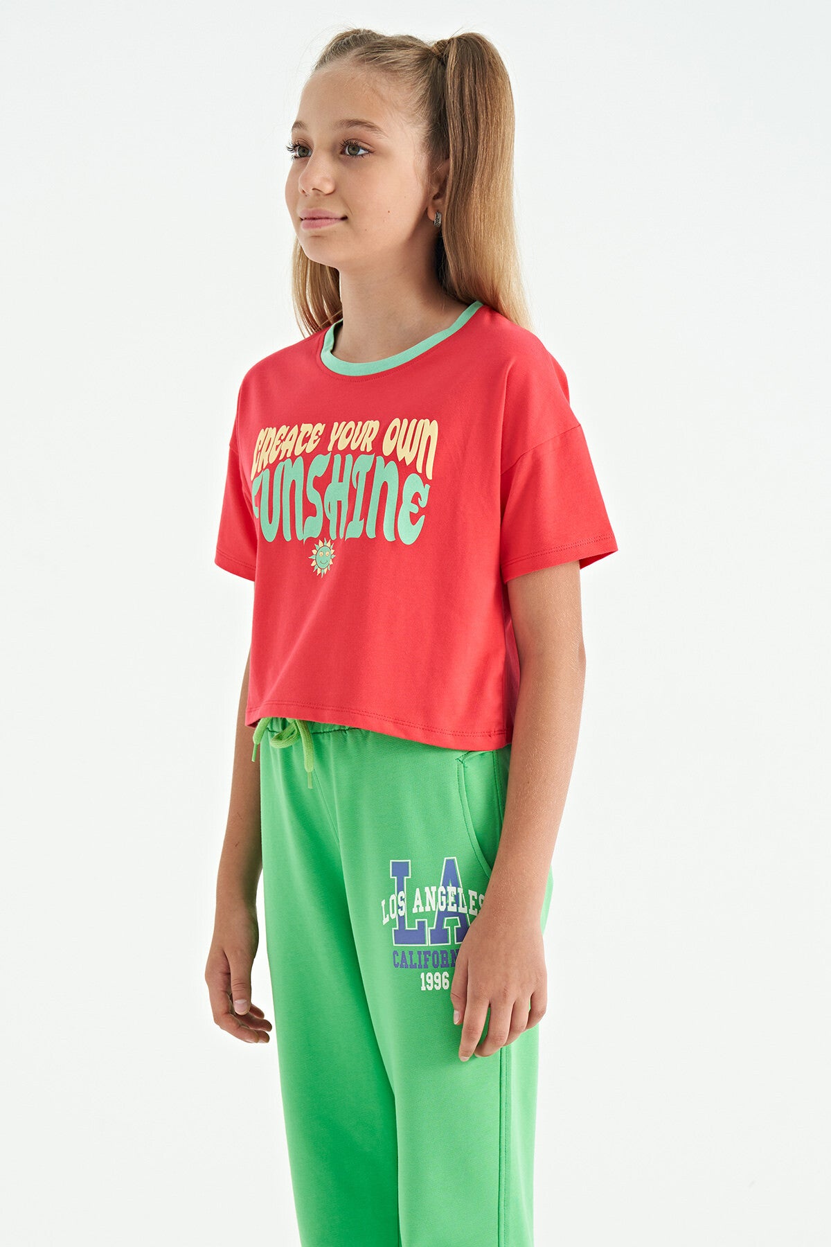 Rose Color Print O Collar Oversize Short Sleeve Girl's T-Shirt - 75111