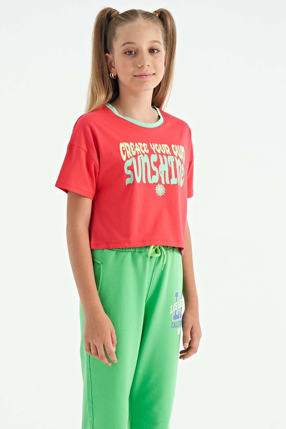 Rose Color Print O Collar Oversize Short Sleeve Girl's T-Shirt - 75111