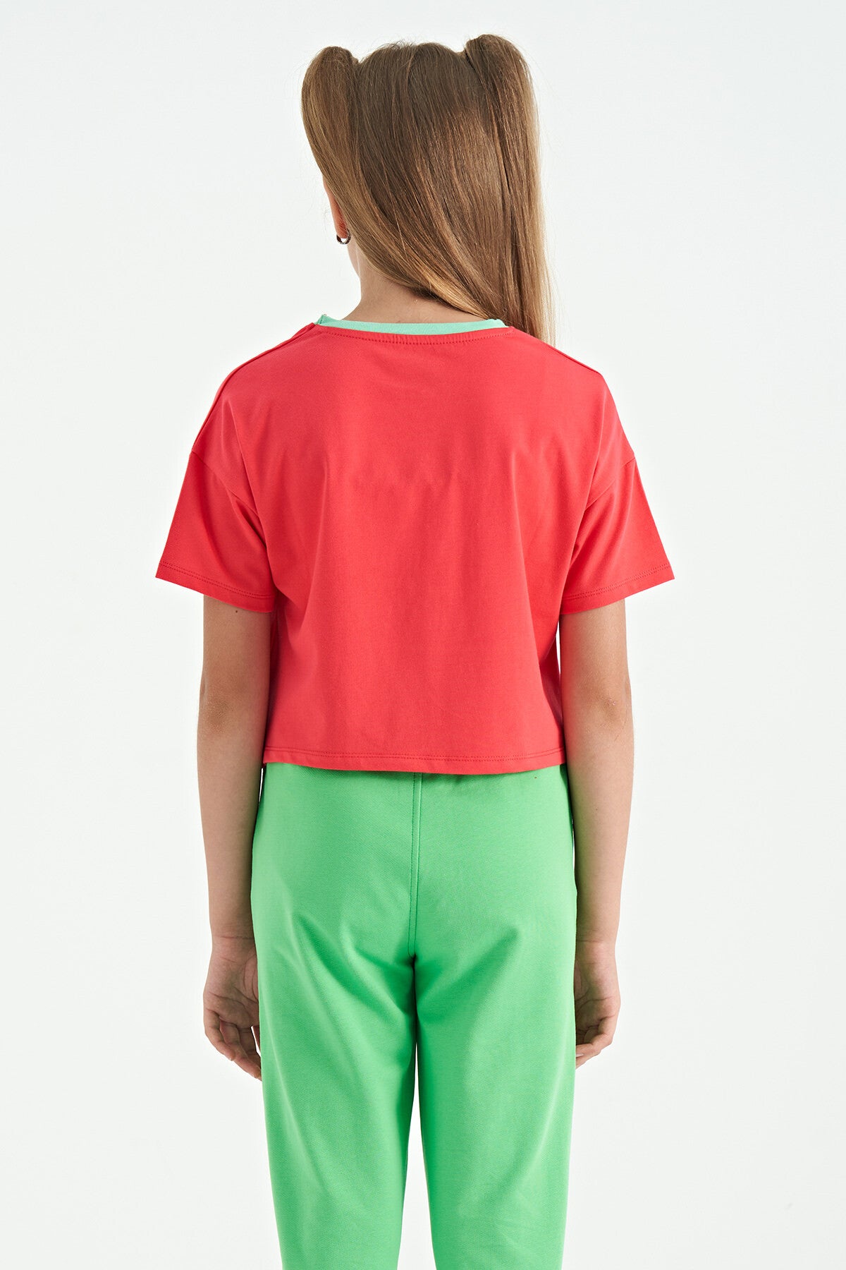Rose Color Print O Collar Oversize Short Sleeve Girl's T-Shirt - 75111