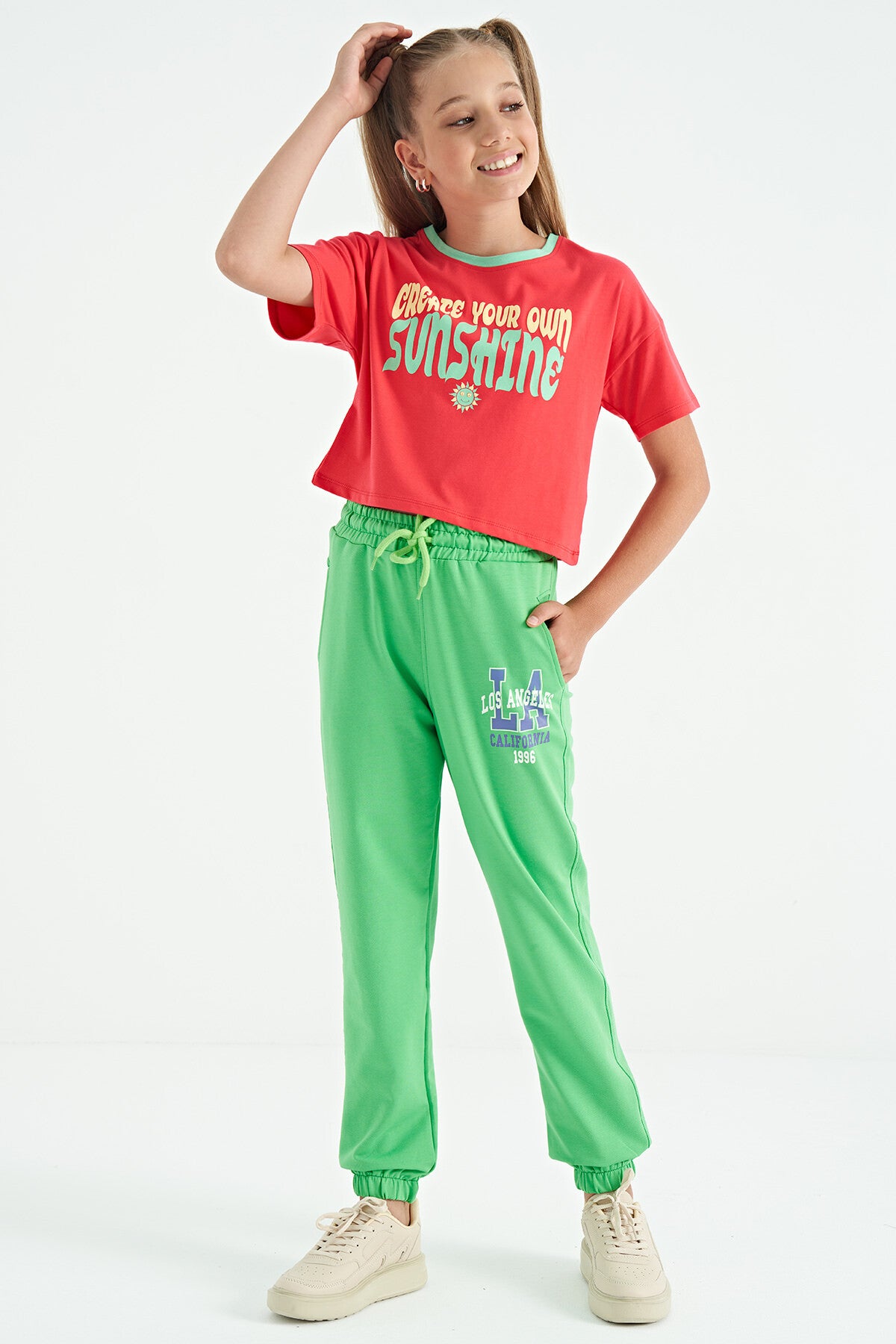 Rose Color Print O Collar Oversize Short Sleeve Girl's T-Shirt - 75111