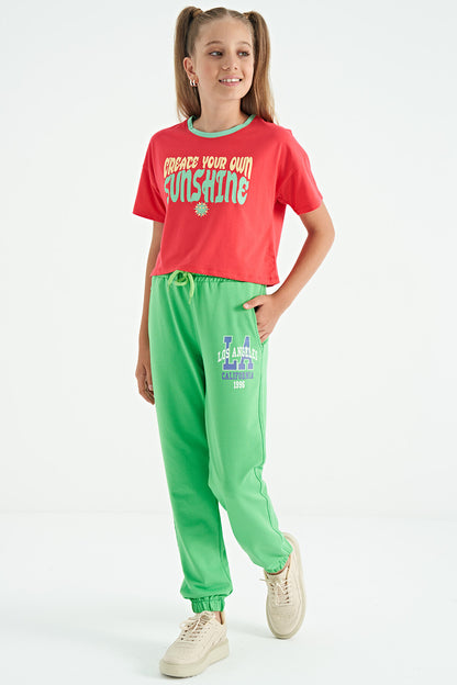 Rose Color Print O Collar Oversize Short Sleeve Girl's T-Shirt - 75111