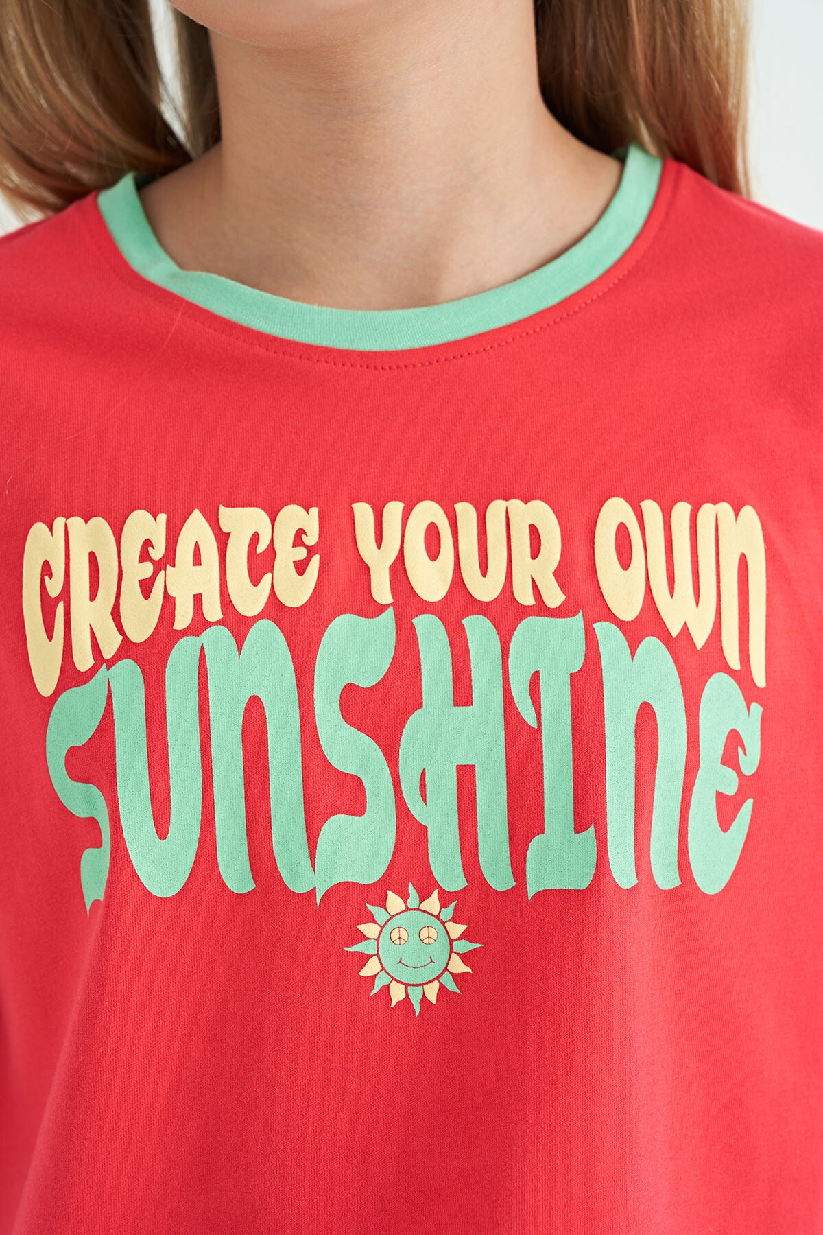 Rose Color Print O Collar Oversize Short Sleeve Girl's T-Shirt - 75111