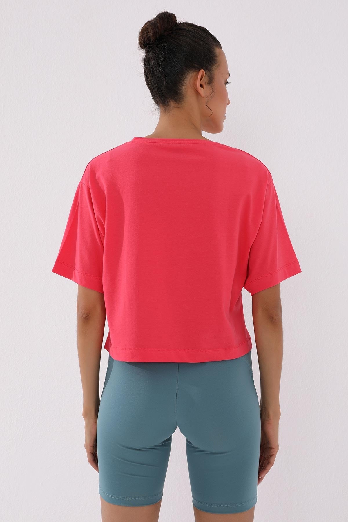 Rose Print Short O Collar Women's Oversize T-Shirt - 97135