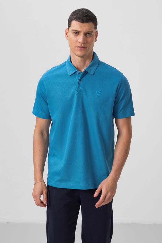 Basic Chest Logo Standard Fit Knitted Polo Collar Men's T-Shirt - 87768