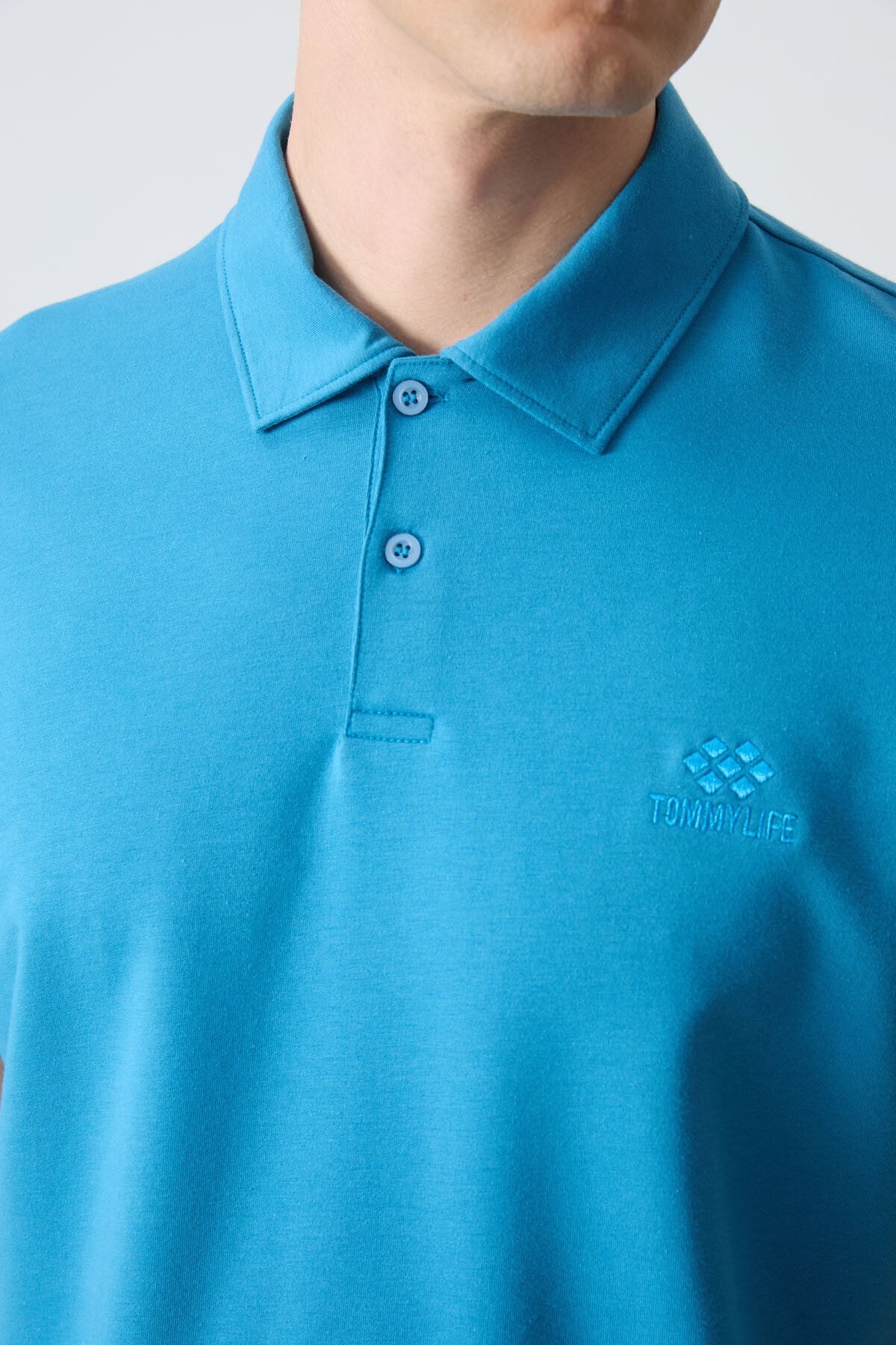 Basic Logo Standard Fit Knitted Polo Collar Men's T-Shirt - 87748