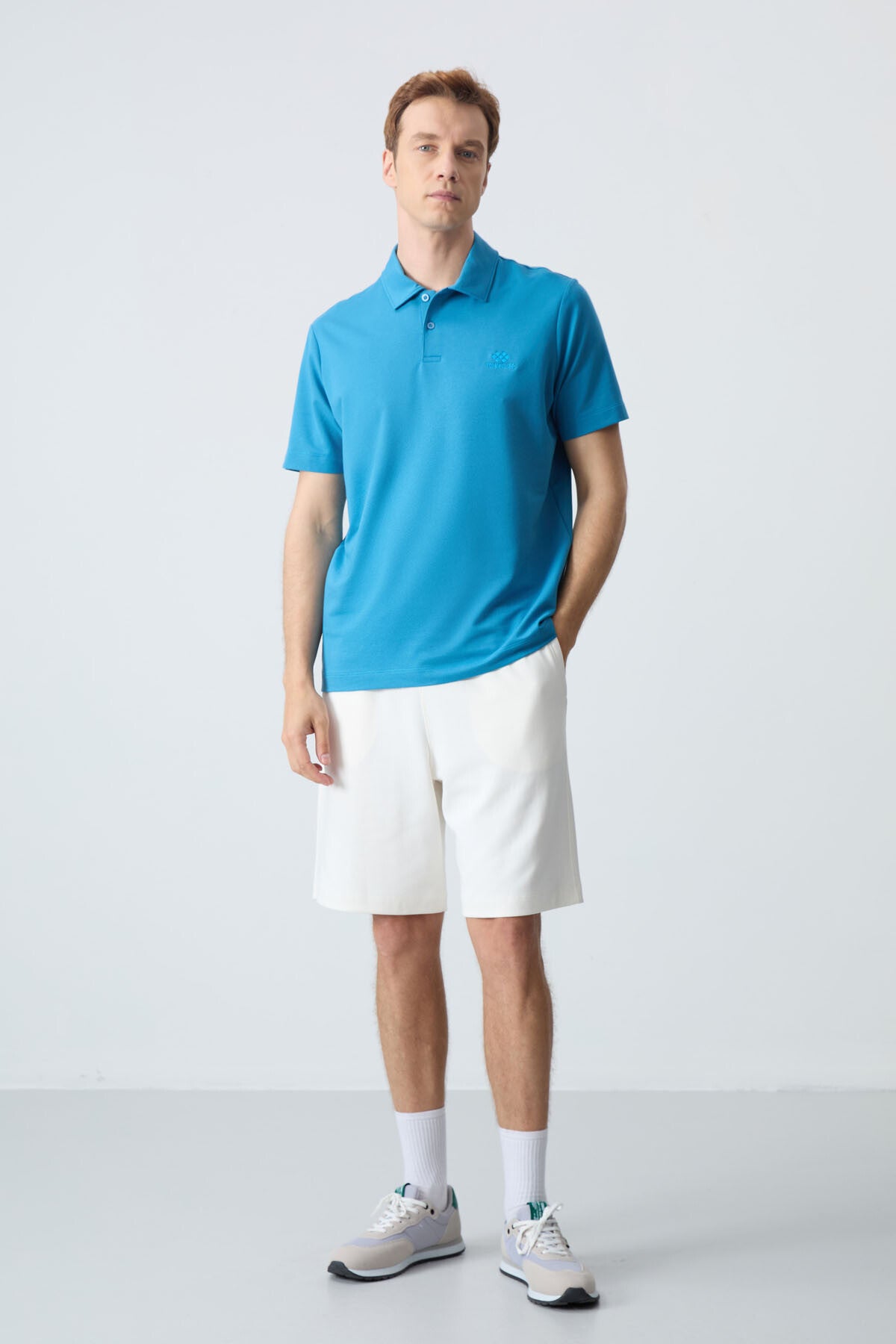 Basic Logo Standard Fit Knitted Polo Collar Men's T-Shirt - 87748