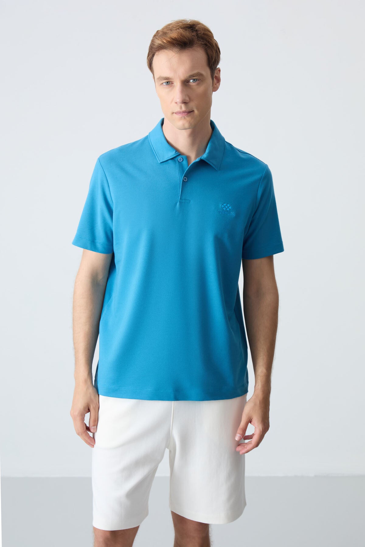 Basic Logo Standard Fit Knitted Polo Collar Men's T-Shirt - 87748