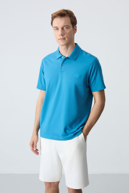 Basic Logo Standard Fit Knitted Polo Collar Men's T-Shirt - 87748