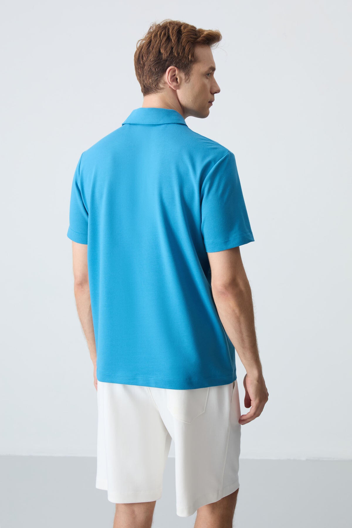 Basic Logo Standard Fit Knitted Polo Collar Men's T-Shirt - 87748