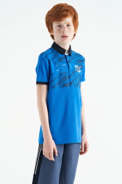 Printed Sash Detailed Polo Collar Standard Cut Boys' T-Shirt - 11161