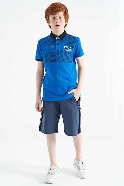 Printed Sash Detailed Polo Collar Standard Cut Boys' T-Shirt - 11161