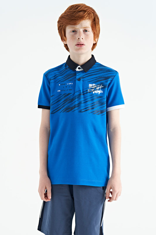 Printed Sash Detailed Polo Collar Standard Cut Boys' T-Shirt - 11161