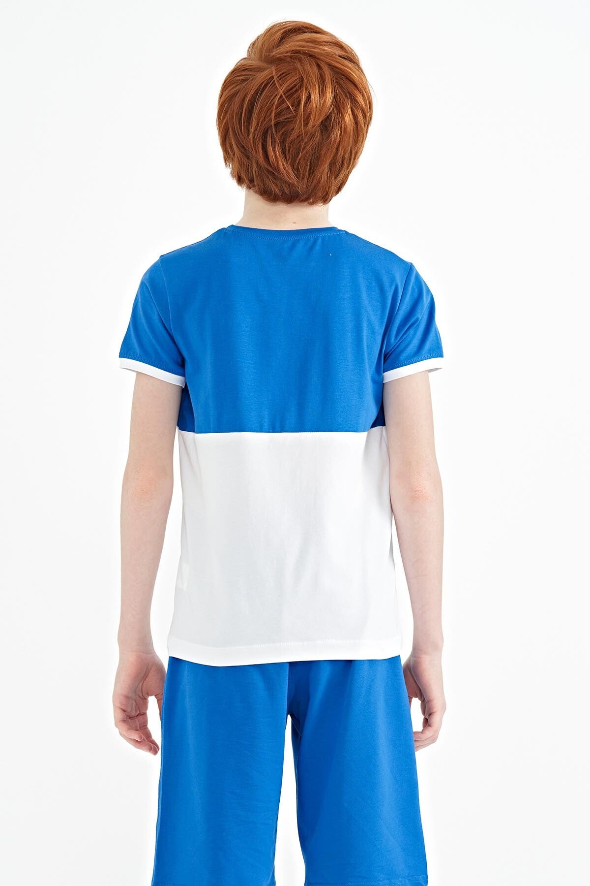 Printed Sleeve Detailed Color Block Standard Fit O Collar Boys T-Shirt - 11107