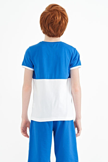 Printed Sleeve Detailed Color Block Standard Fit O Collar Boys T-Shirt - 11107