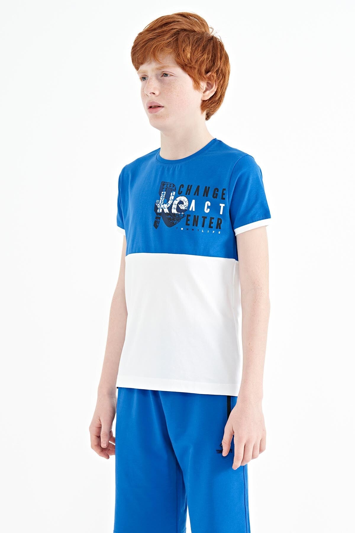 Printed Sleeve Detailed Color Block Standard Fit O Collar Boys T-Shirt - 11107