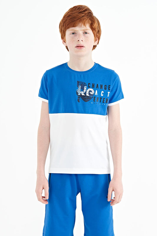 Printed Sleeve Detailed Color Block Standard Fit O Collar Boys T-Shirt - 11107