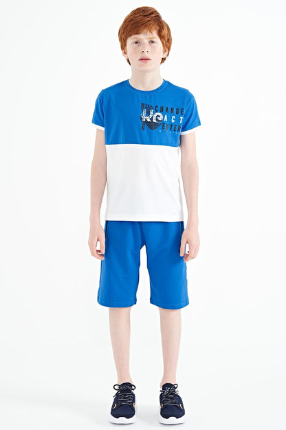 Printed Sleeve Detailed Color Block Standard Fit O Collar Boys T-Shirt - 11107