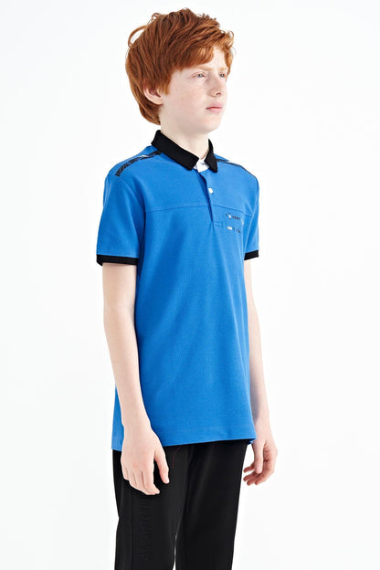 Printed Blue Detailed Standard Mold Polo Collar Boys T-Shirt - 11140