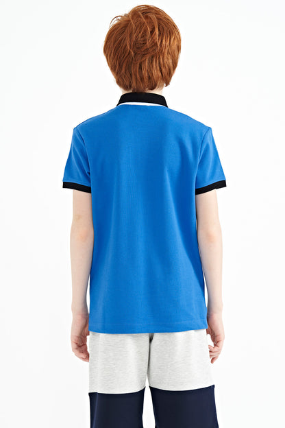 Printed Sleeve Detailed Standard Mold Polo Collar Boys T-Shirt - 11154