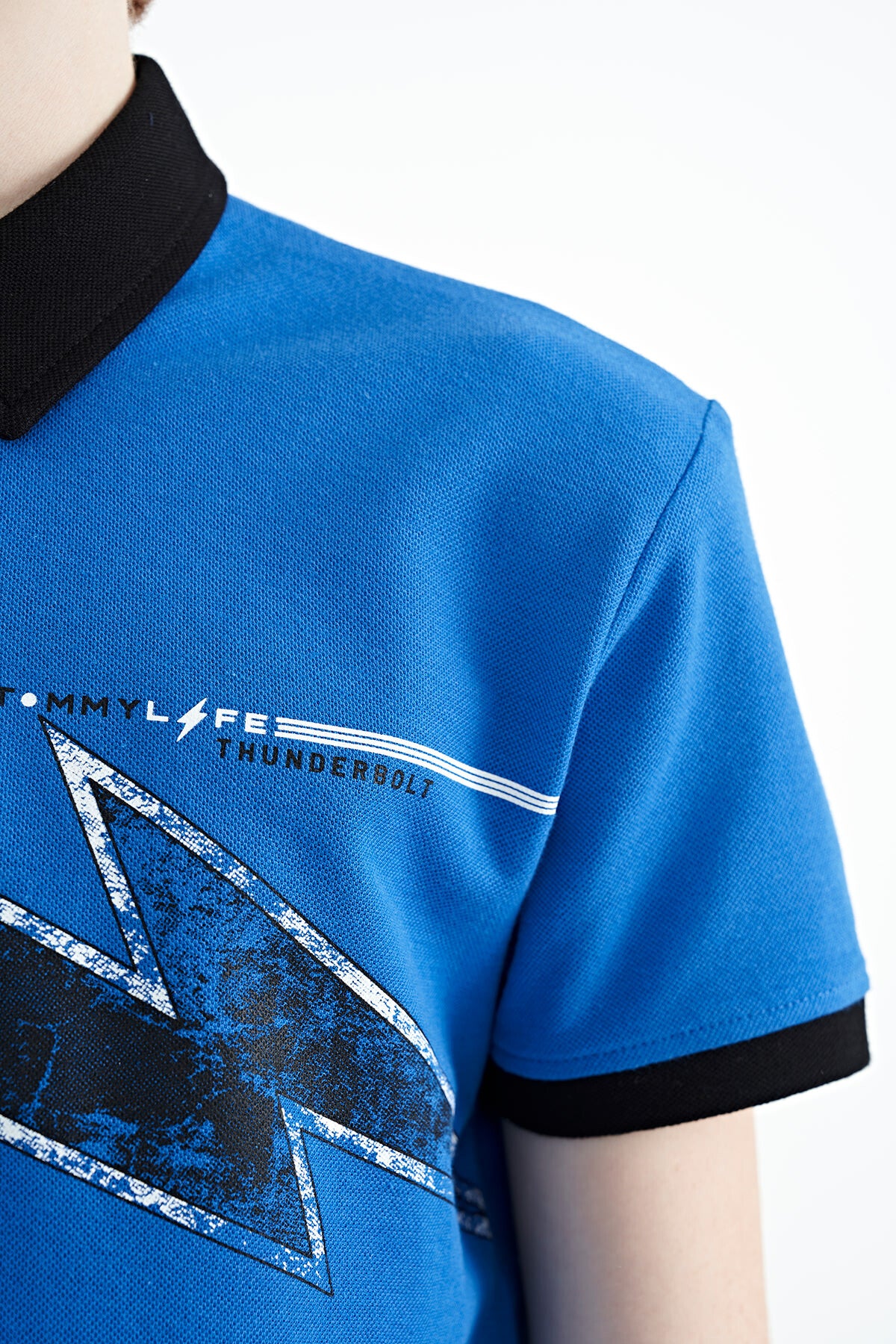 Printed Sleeve Detailed Standard Mold Polo Collar Boys T-Shirt - 11154