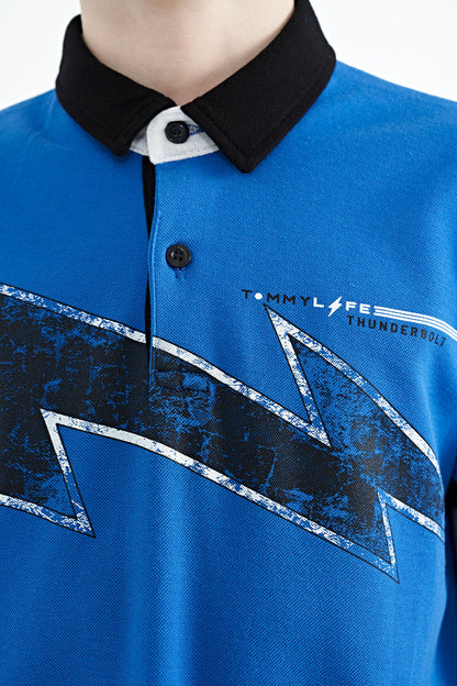 Printed Sleeve Detailed Standard Mold Polo Collar Boys T-Shirt - 11154