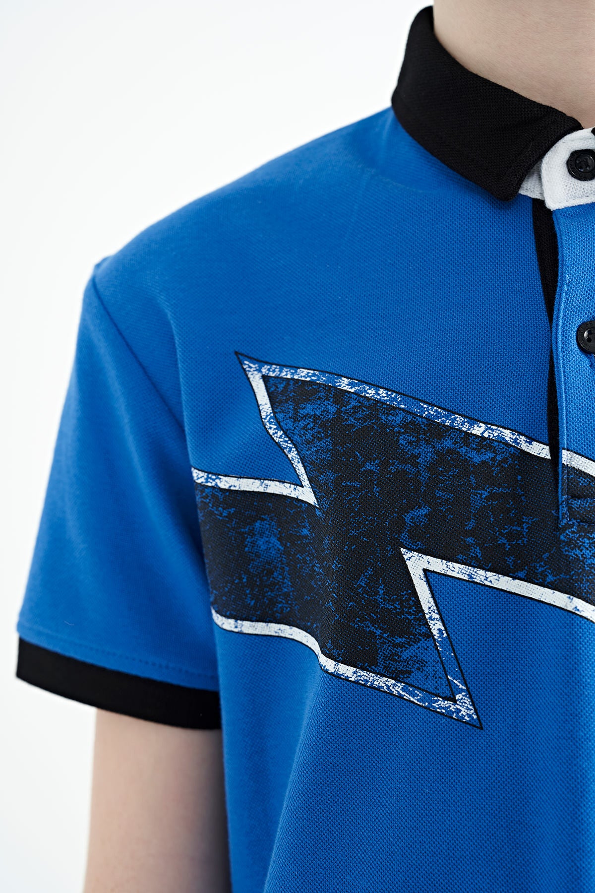 Printed Sleeve Detailed Standard Mold Polo Collar Boys T-Shirt - 11154