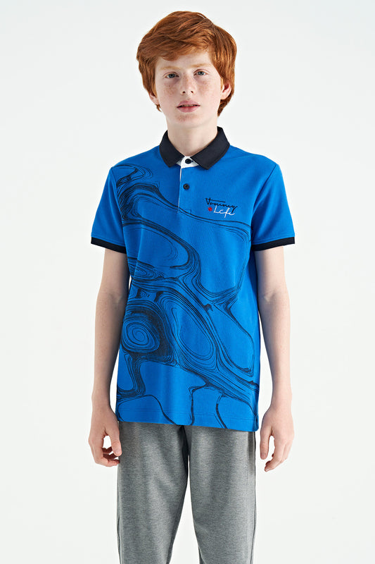 Printed Sleeve Detailed Standard Fit Polo Collar Boys' T-Shirt - 11165