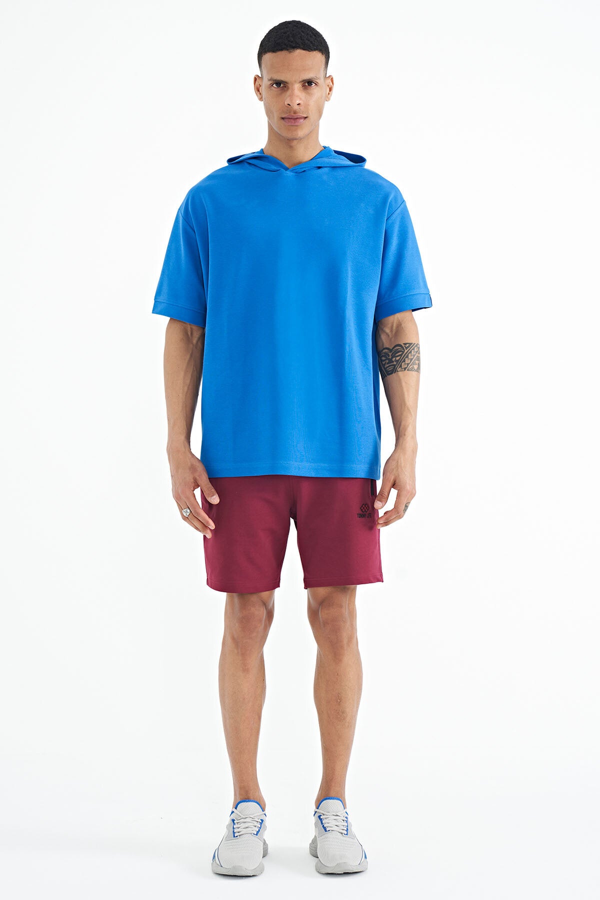 Hooded Sleeve Label Detailed Oversize Men's T-Shirt - 88179