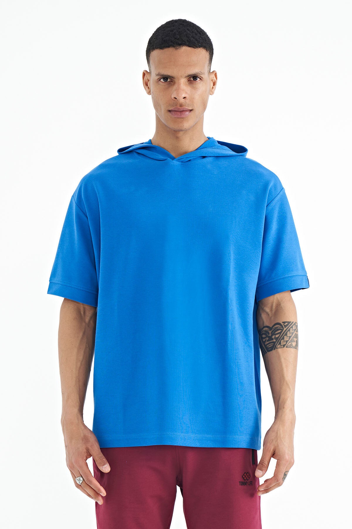 Hooded Sleeve Label Detailed Oversize Men's T-Shirt - 88179