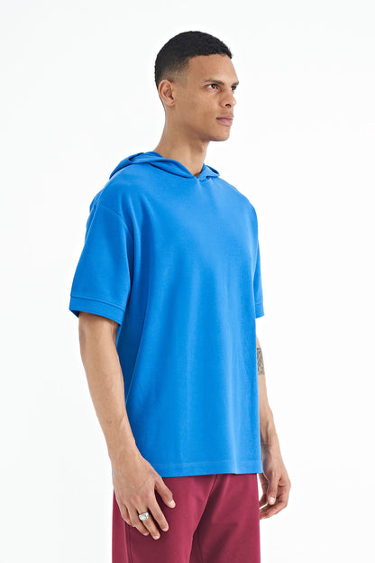 Hooded Sleeve Label Detailed Oversize Men's T-Shirt - 88179
