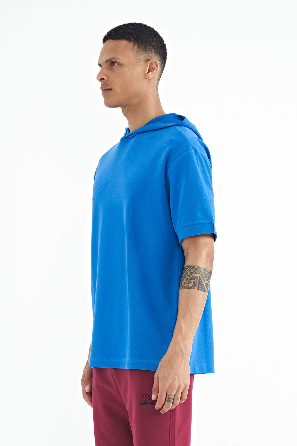 Hooded Sleeve Label Detailed Oversize Men's T-Shirt - 88179