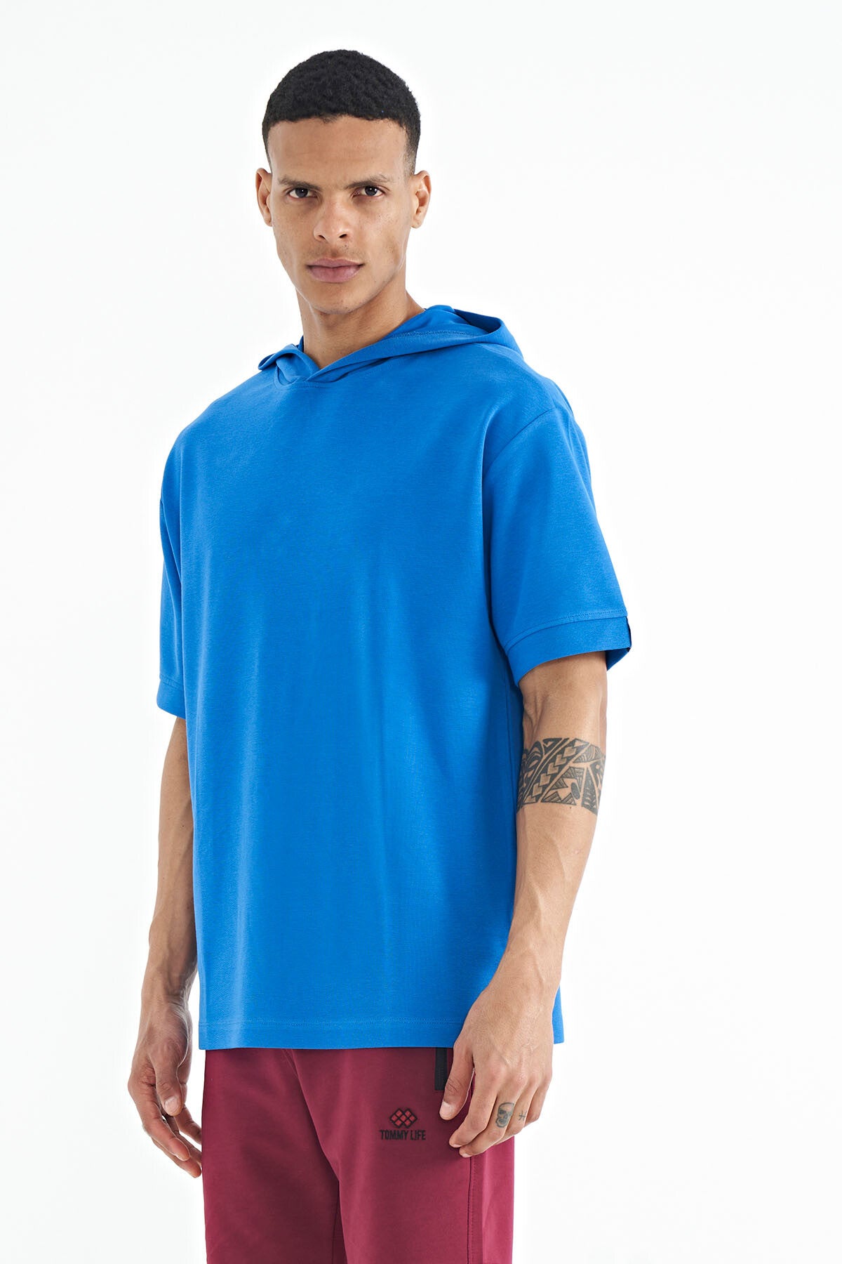 Hooded Sleeve Label Detailed Oversize Men's T-Shirt - 88179
