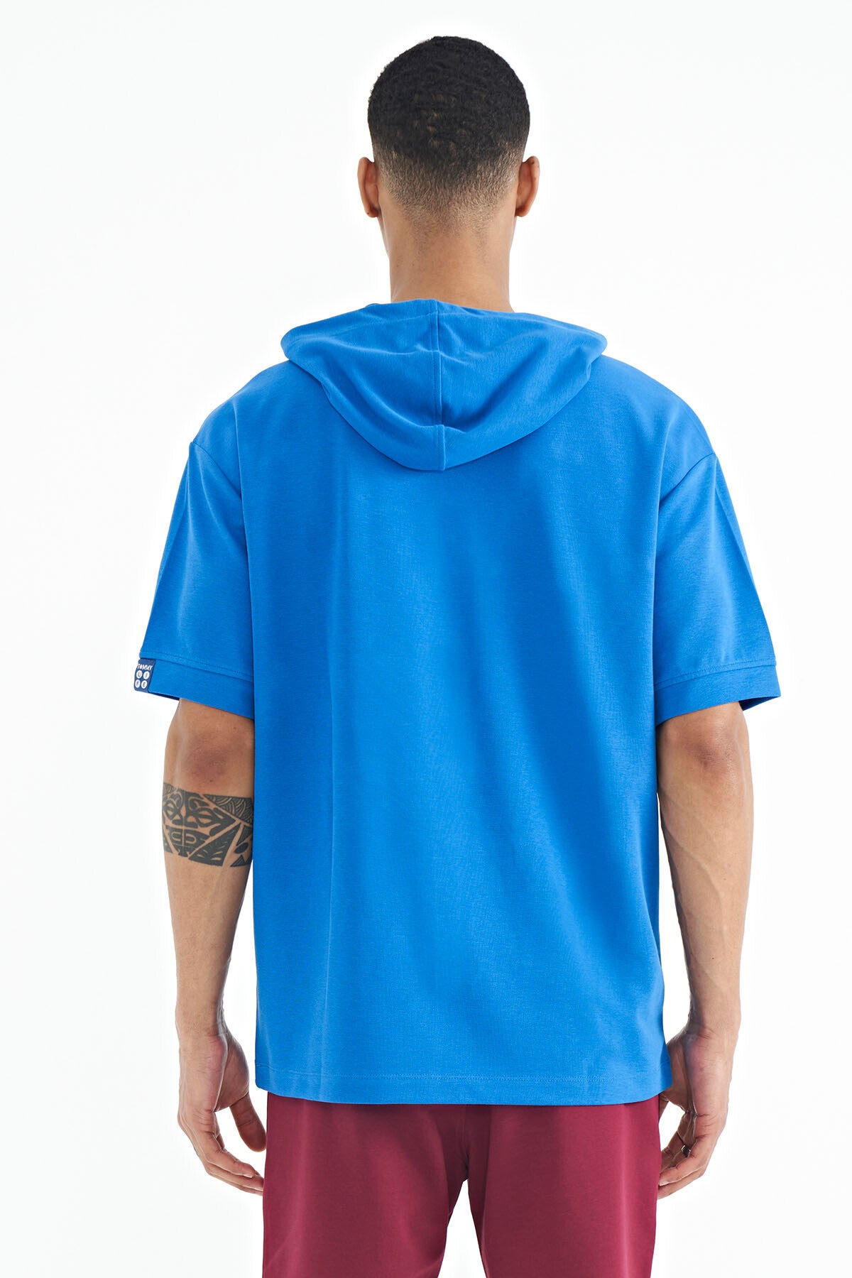Hooded Sleeve Label Detailed Oversize Men's T-Shirt - 88179