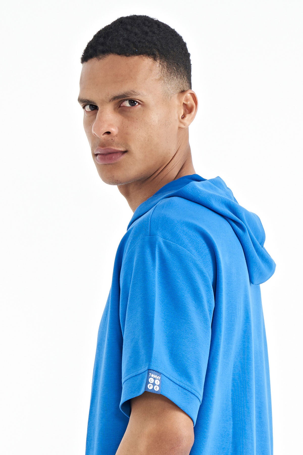 Hooded Sleeve Label Detailed Oversize Men's T-Shirt - 88179
