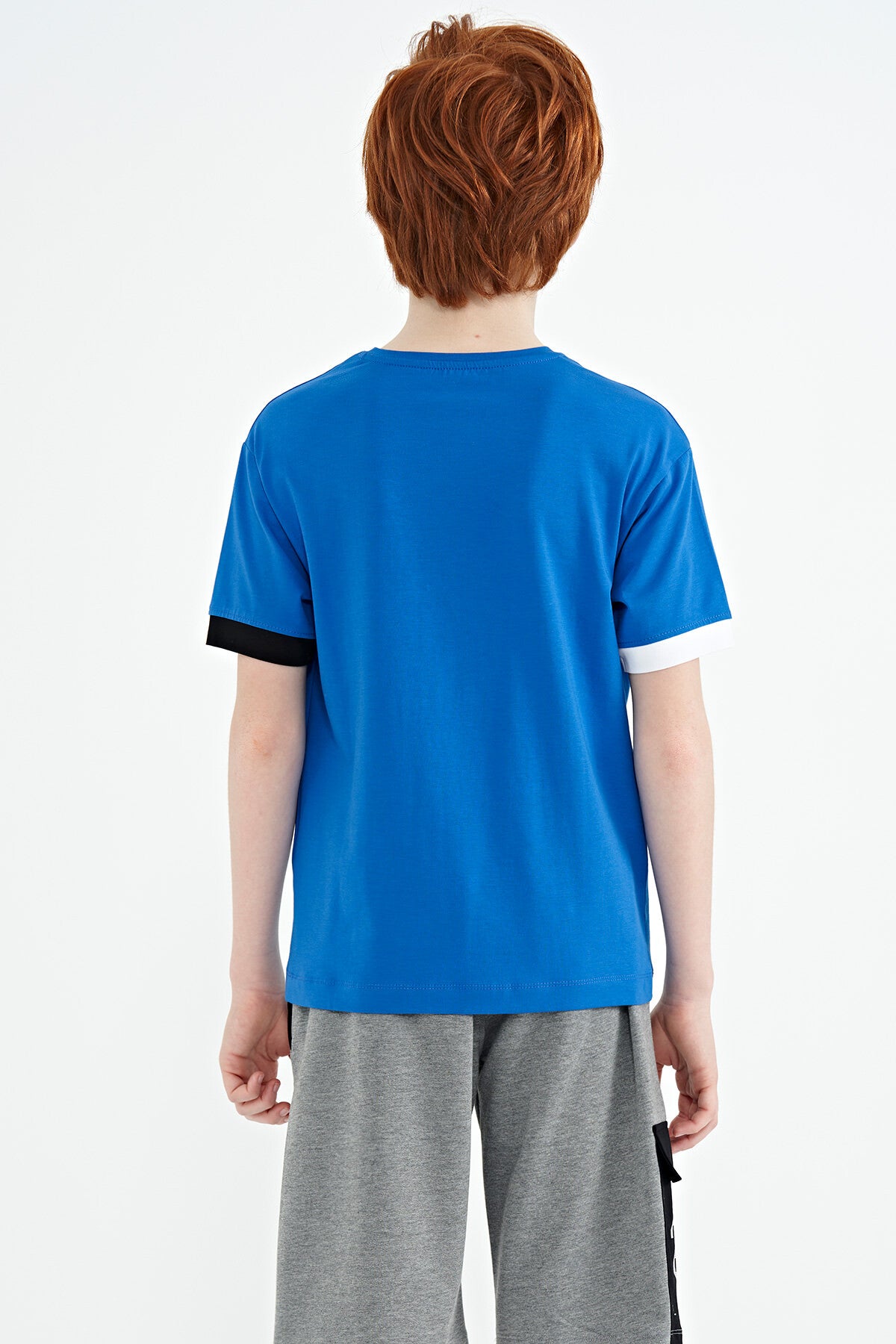 Colored Neck Edge Detailed Printed Oversize Boys' T-Shirt - 11137
