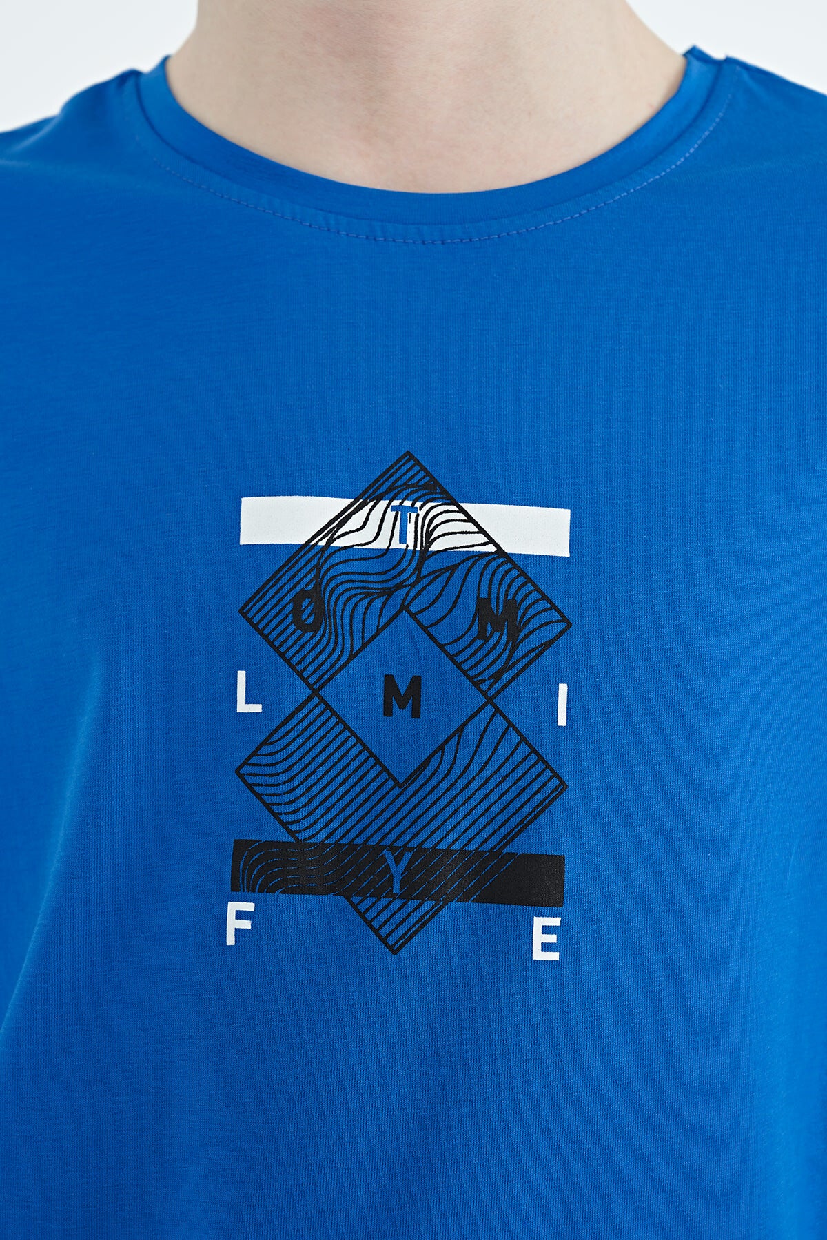 Colored Neck Edge Detailed Printed Oversize Boys' T-Shirt - 11137