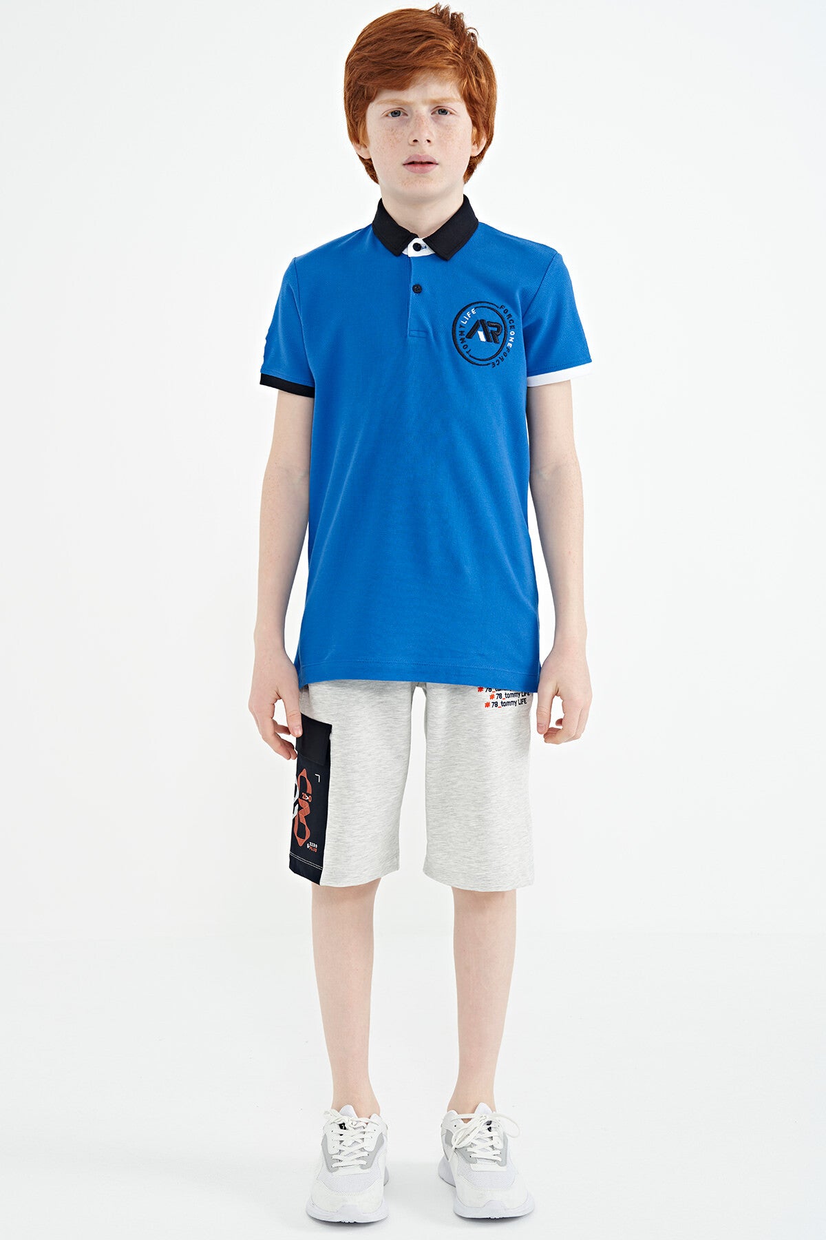 Colored Collar Tip Logo Embroidered Standard Fit Polo Collar Boys' T-Shirt - 11138