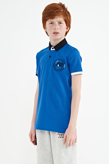 Colored Collar Tip Logo Embroidered Standard Fit Polo Collar Boys' T-Shirt - 11138