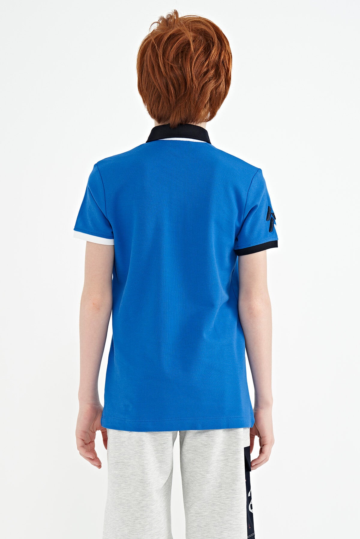 Colored Collar Tip Logo Embroidered Standard Fit Polo Collar Boys' T-Shirt - 11138