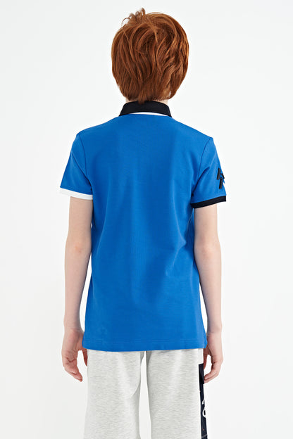 Colored Collar Tip Logo Embroidered Standard Fit Polo Collar Boys' T-Shirt - 11138