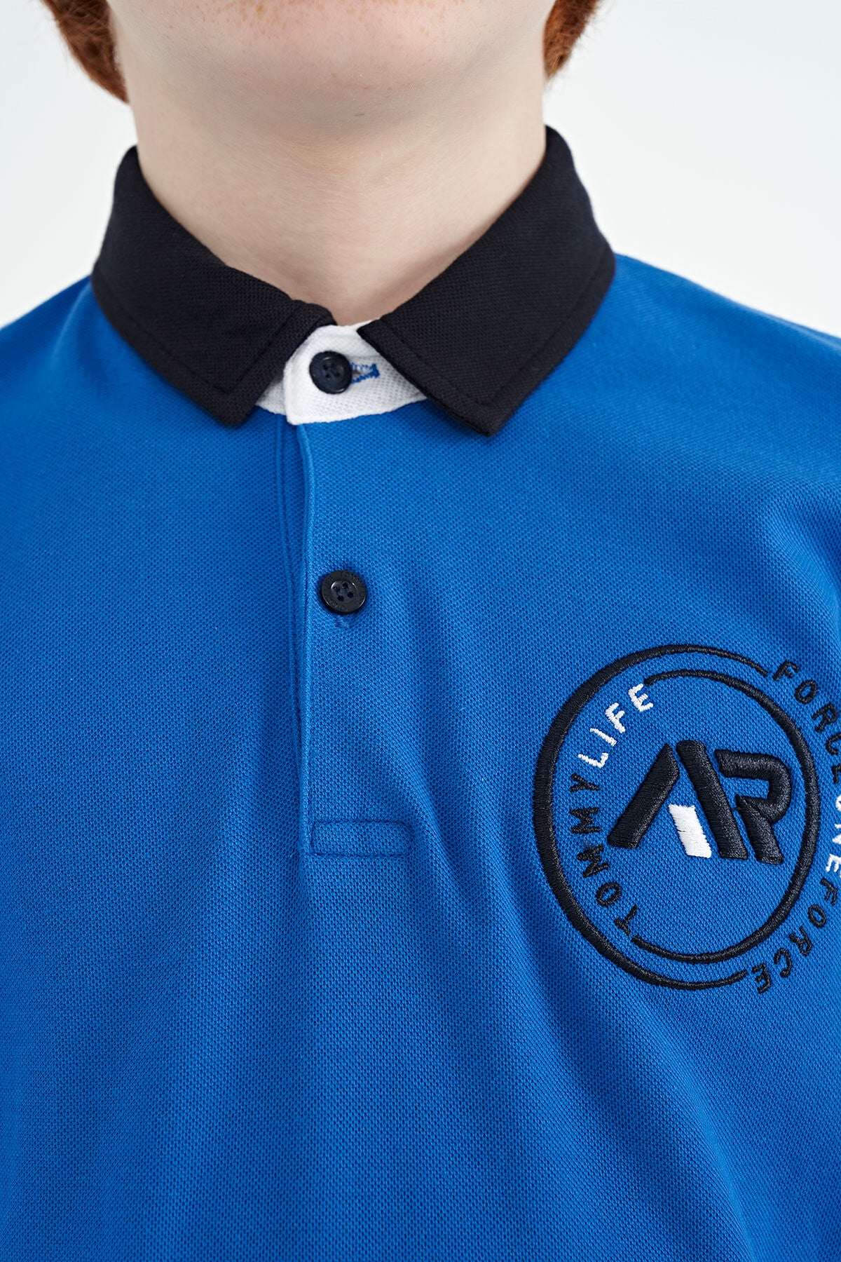 Colored Collar Tip Logo Embroidered Standard Fit Polo Collar Boys' T-Shirt - 11138