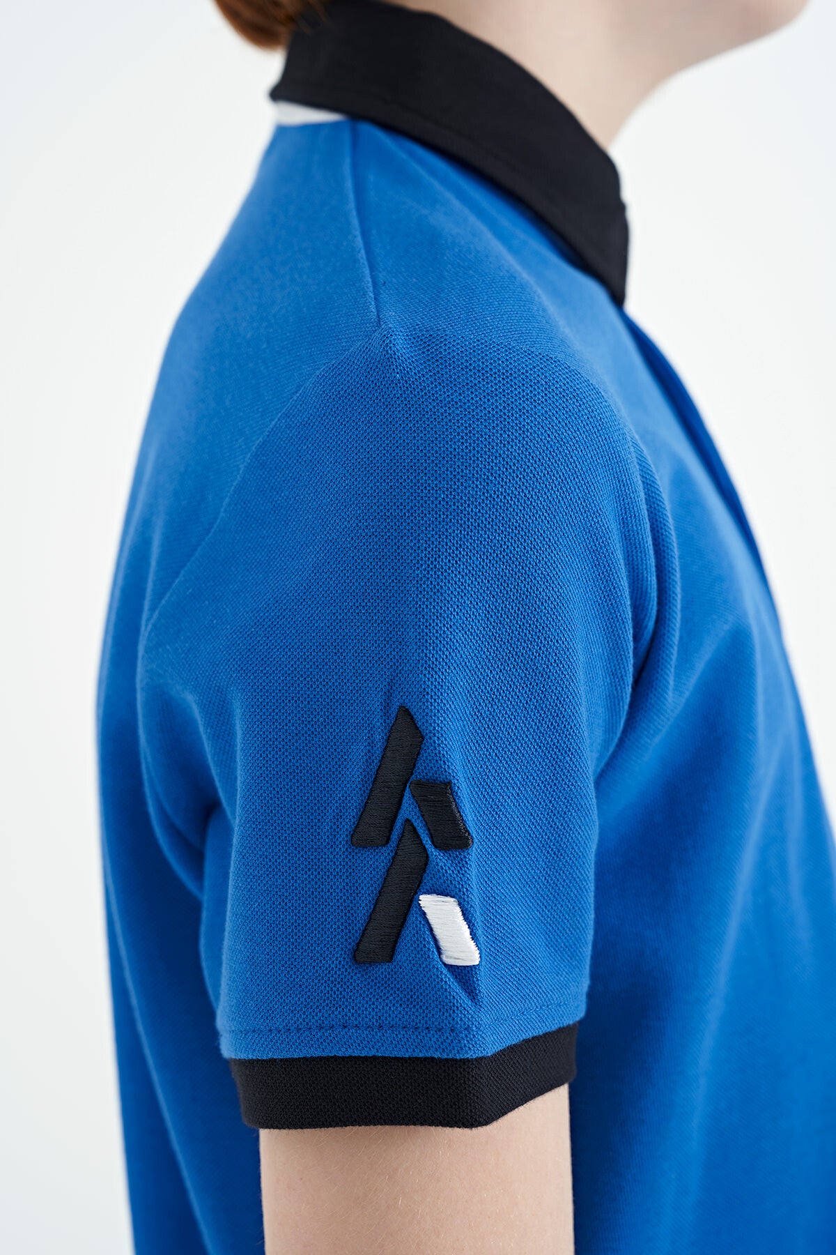 Colored Collar Tip Logo Embroidered Standard Fit Polo Collar Boys' T-Shirt - 11138