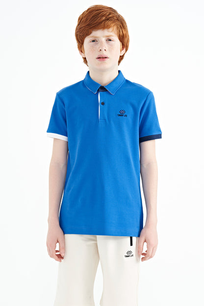 Saks Logo Embroidered Standard Fit Polo Collar Boys T-Shirt - 11083