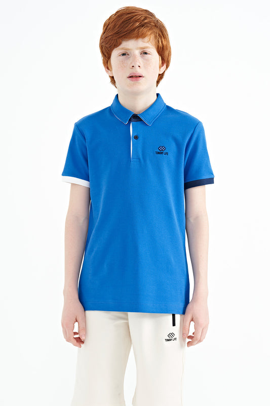 Saks Logo Embroidered Standard Fit Polo Collar Boys T-Shirt - 11083