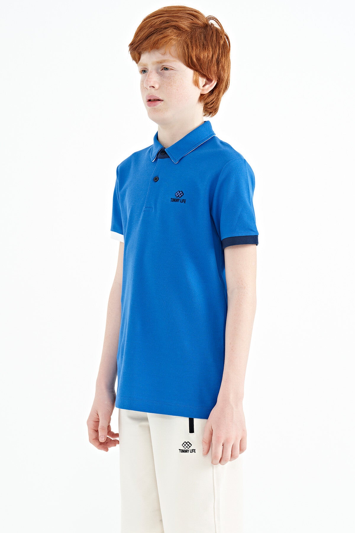 Saks Logo Embroidered Standard Fit Polo Collar Boys T-Shirt - 11083