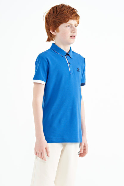 Saks Logo Embroidered Standard Fit Polo Collar Boys T-Shirt - 11083