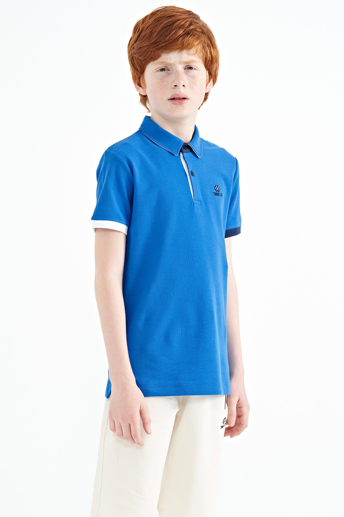 Saks Logo Embroidered Standard Fit Polo Collar Boys T-Shirt - 11083