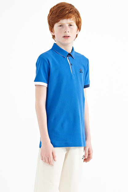 Saks Logo Embroidered Standard Fit Polo Collar Boys T-Shirt - 11083